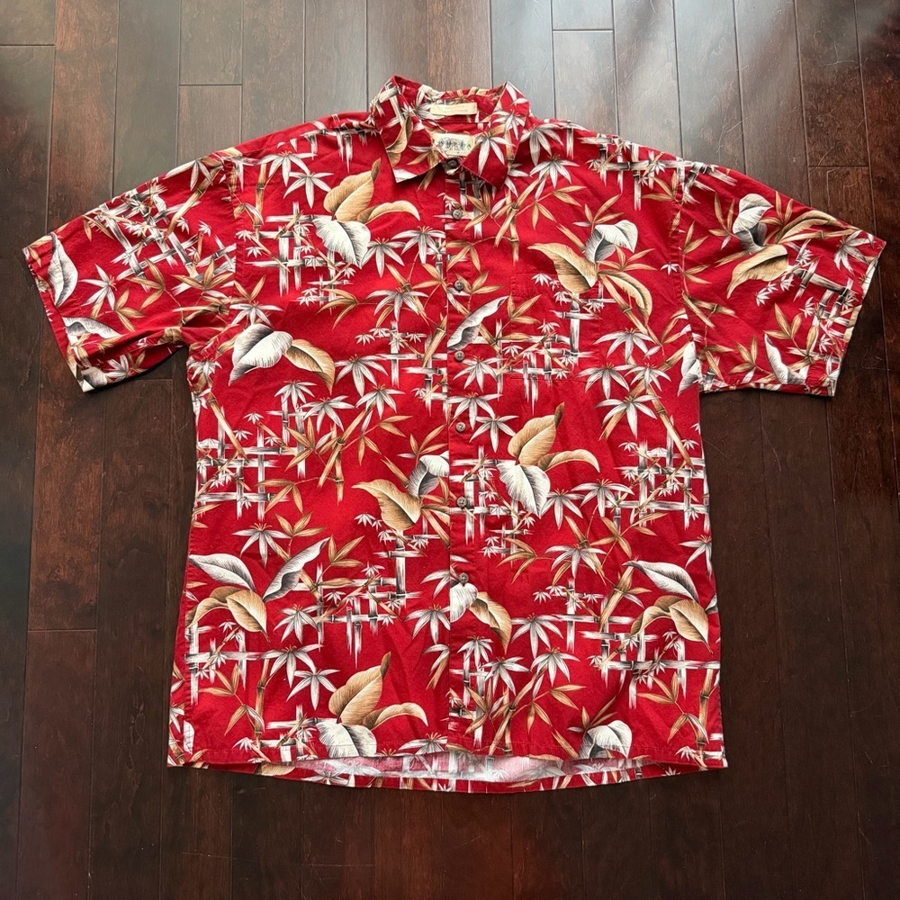 Campia Moda Men's Short Sleeve Hawaiian Shirt Cotton XL Red Tropical Floral